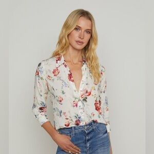 L'AGENCE Camille Floral Button-Down Top Collared Neckline Women’s Size S